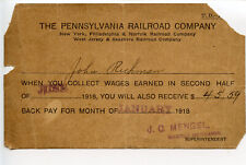 4D300N 1918 PENNSYLVANIA RAILROAD JANUARY BACK PAY NOTICE PAID JUNE picture