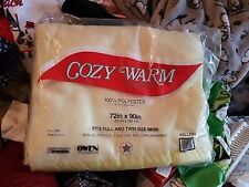 Vtg 70's COZY WARM Satin Trim Polyester Blanket Yellow 72''x90