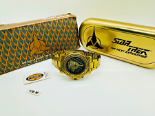 RARE 1996 FOSSIL  291/1000 VINTAGE  GOLD  STAR TREK KLINGON LIMITED ED WATCH BOX picture
