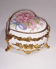 VINTAGE FOOTED WILLITTS SANYO TRINKET MUSIC BOX FLORAL   PORCELAIN JEWELRY BOX  picture
