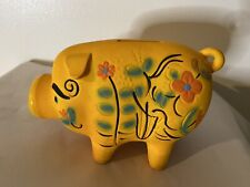 Wales Vintage Piggy Bank ( Cork Nose) Made in Japan Yellow Multi Colored Read picture