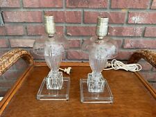 Pair of Vintage Leviton Pressed Glass Lamps Square Base 12