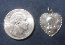 Vintage Catholic Scapular Medal Sterling Silver Heart Shaped picture