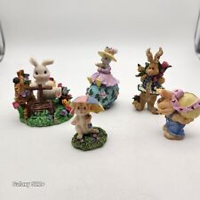 Easter Village Figurines 3.5” Bunnies Lot Of 5 Fairy Garden Resin Bunny Rabbits  picture