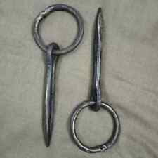2 Pcs Antique Wrought Iron Tethering Ring on Pin Game Hook , Blacksmith Hardware picture