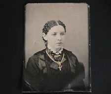 Antique 1890s Tintype Photograph Victorian Lady w/ Cross American Frontier Tint picture