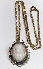 antique gold filled Virgin Mary cameo Pendant/ Brooch necklace 15” picture