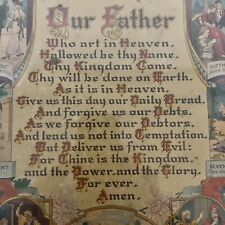 Antique Lithograph Print of OUR FATHER Lords Prayer and 10 Commandments picture