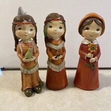 Native American Girl Holding Bird Pear Autumn Fall Thanksgiving Holiday Lot 3 picture
