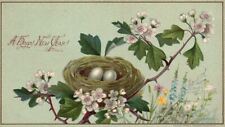 1880s-90s Eggs in a Birds Nest Tree A Happy New Year Trade Card picture