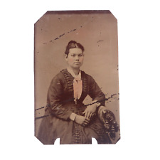 Antique Tintype Photo of Beautiful Young Woman Pink Color Tinted picture