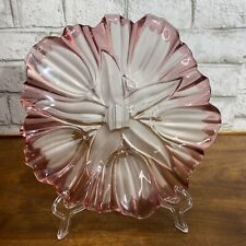 Vintage Mikasa Germany Made Frosted Tulips Pink Edge Footed Crystal Plate 9” picture
