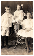 Vitg. Real Picture Early 1900's Postcard Young Boy & Two Girls Studio RPPC U-42 picture