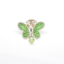 Avon Birthstone Butterfly Pin Rhinestones Dangle Bead Lime Green Silver Tone picture