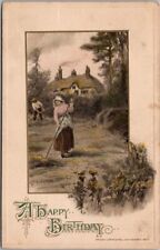 Vintage Winsch HAPPY BIRTHDAY Postcard Farming Scene / 1915 Cancel picture