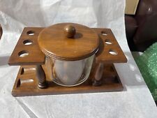 Vintage Duk It American Walnut 6 Pipe Stand With Glass Wood Lid Humidor picture