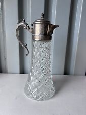 VINTAGE MADE IN ITALY CRYSTAL GLASS PITCHER STEIN METAL HANDLE & LID 13 1/2