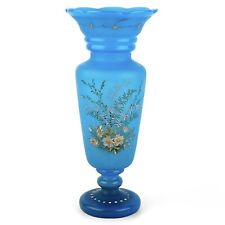 Antique Aqua FRENCH BLUE BRISTOL GLASS Vase VICTORIAN Hand Painted Enamel picture