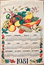 Vintage 1981 Linnen Cloth Calendar Towel Fruits Vegetables 24