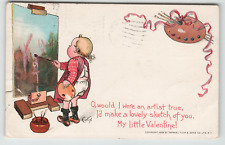 Postcard 1905 Valentine Young Child Painting a Lovely Woman picture