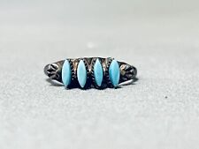 EARLY VINTAGE ZUNI TURQUOISE NEEDLE STERLING SILVER RING OLD picture