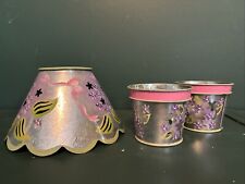 Retired Partylite Lilac Meadows Metal Candle Holders and Shades picture