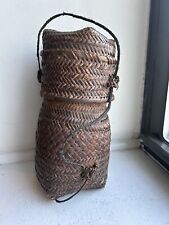 Antique Indonesian Hand Woven Bamboo Diagonal Weave Basket picture