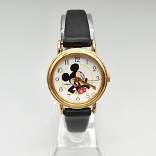 Disney Lorus Watch Mickey Mouse Easy Read Dial Black Leather Band NEW BATTERY picture