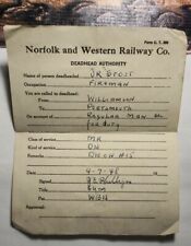 1948 Norfolk & Western Railway Deadhead Authority Form C.T. 366 Railroad RR picture