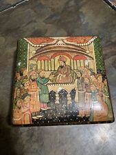 Rare Antique Vintage  Hand Painted Black Wooden  Trinket Box India King Lacquer picture