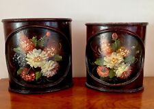 Vintage Wooden Painted Set Of 2 Floral Wastebasket picture