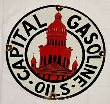 VINTAGE CAPITAL 12” PORCELAIN SIGN CAR GAS OIL TRUCK GASOLINE picture