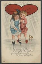 c.1912 Nash Valentine Postcard Series 37 CHILDREN UNDER HEART SHAPED UMBRELLA picture