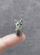 Tiny Grey Cat Ceramic Miniature figurine dollhouse cats Sculpture Collectible picture