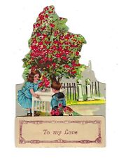 Vintage 1910's 3D Fold-Out Valentine's Day Card- Boy Delivering Roses AL123 picture