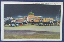 1948 Kansas City Missouri Airport & Airplanes at Night Postcard & Cancel picture