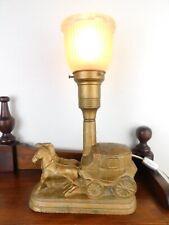Antique Art Deco Spelter Figural Table Desk Side Lamp OLD WEST Horse Stagecoach picture