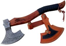 Handmade Damascus Steel Blade Viking Axe Hatchet Tomahawk Hunting Knife W/Sheath picture