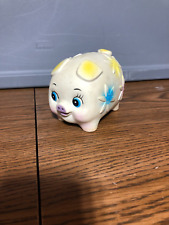 Antique 1950s ceramic Piggy Bank w/plug, white with pink, yellow & blue flowers picture