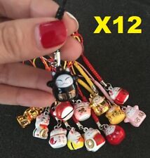 12pcs Random Fortune Lucky Beckoning Cat Maneki Neko Keyring Keychain KeyRings picture