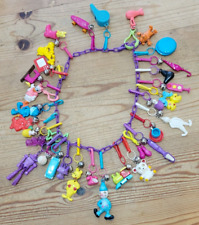 Vintage Retro 1980s 80s Bell Clip On 32 Plastic Charms Lot Purple Chain Necklace picture