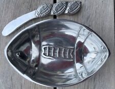 Football Silver Pewter Appetizer Bowl Spreader Dish 2 piece picture