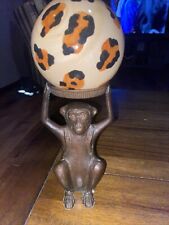 7” Brass Monkey Holding A Animal Print Ceramic Sphere Table Decor picture