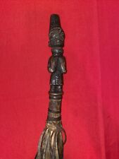 Antique African Luba Janus Head Carved Wood Fly Whisk w/ Two heads. 19 ½” picture