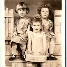 c1910s Group Little Girls RPPC Children Portrait Cute Real Photo Postcard A174 picture