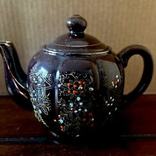 VINTAGE SMALL BROWN GLAZED RED WARE TEAPOT MORIAGE HAND PAINTED JAPAN 40’s-50’s picture