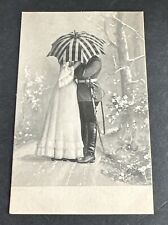 Postcard: French? Romantic Military Man Woman with Umbrella picture
