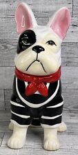FR Bulldog Pet Treats Ceramic Cookie Jar Canister Red Scarf Striped Shirt picture