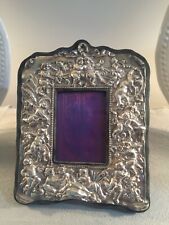 Vintage Antique Style Sterling Silver Photo Frame Repousse Cherubs 9in x 11in picture