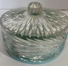 VTG Celebrity Dusting Powder Crystal Cut Lucite w/puff & Powder Sealed Baby Blue picture